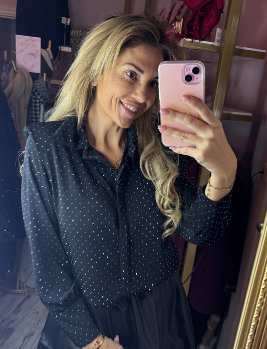 Blouse Shoulder Strass Zwart tot Maat 42