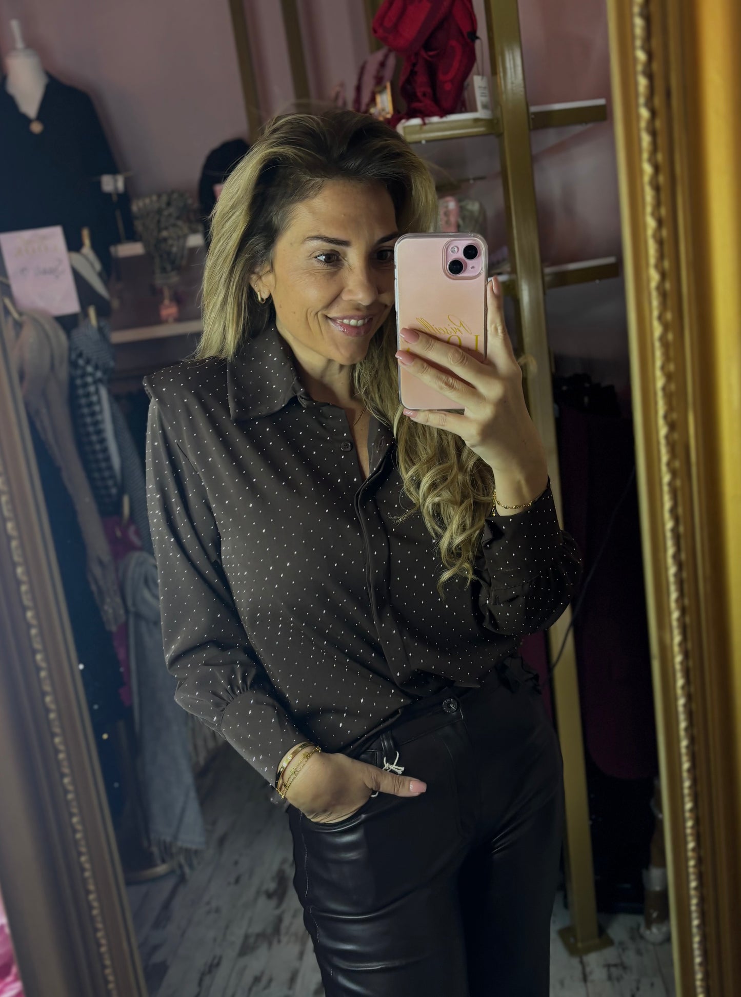 Blouse Shoulder Strass Bruin tot Maat 42