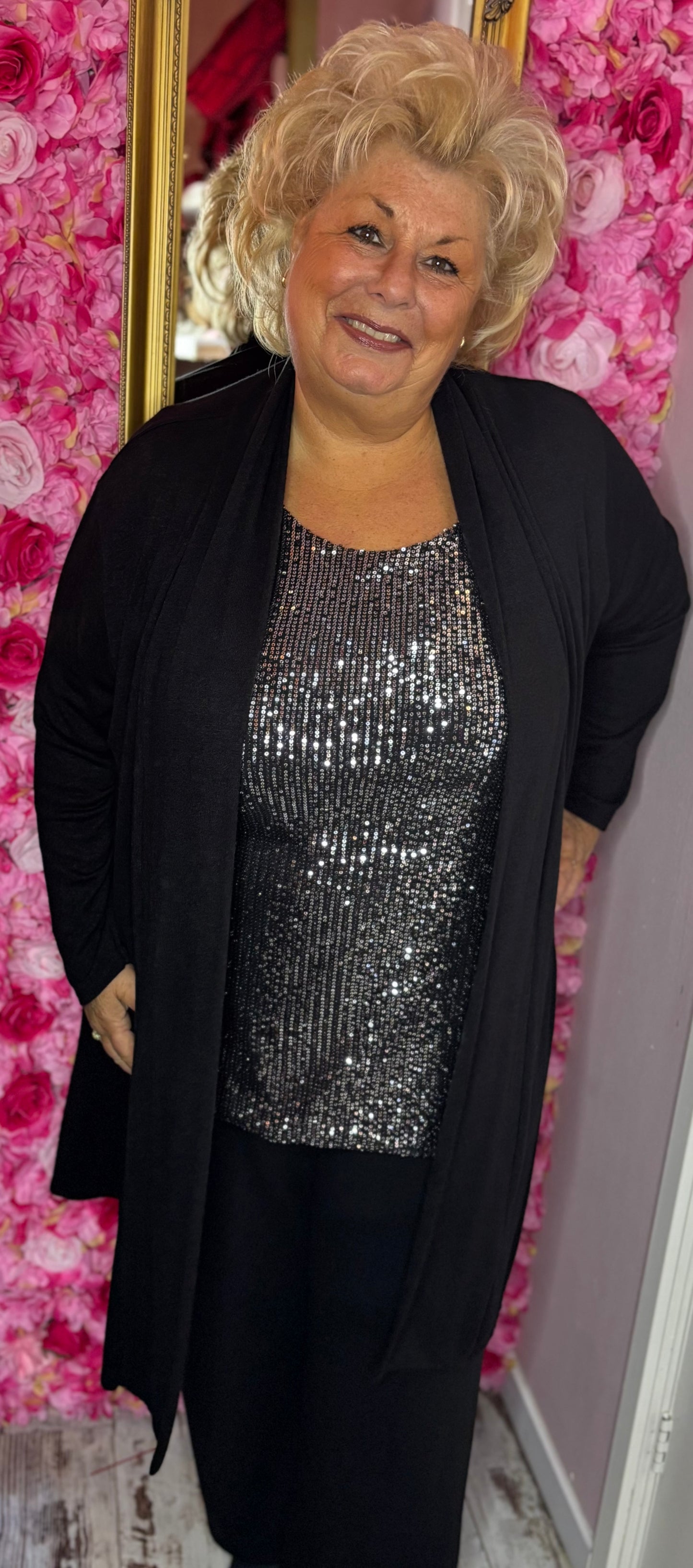 Top Glitter Zwart-Zilver Plus Size Maat 46 t/m 52