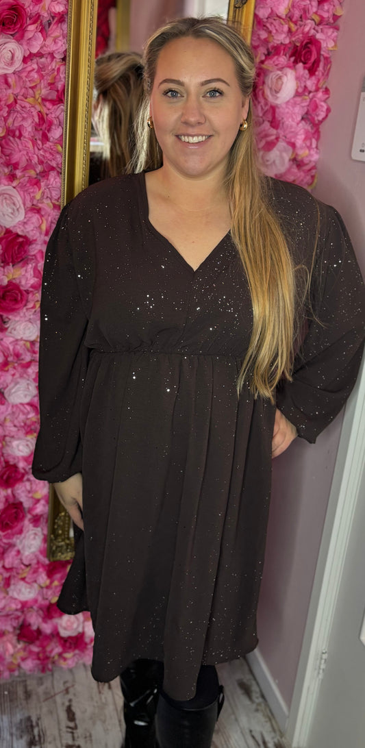 Jurk Shine Bruin Plus Size maat 44 t/m 50