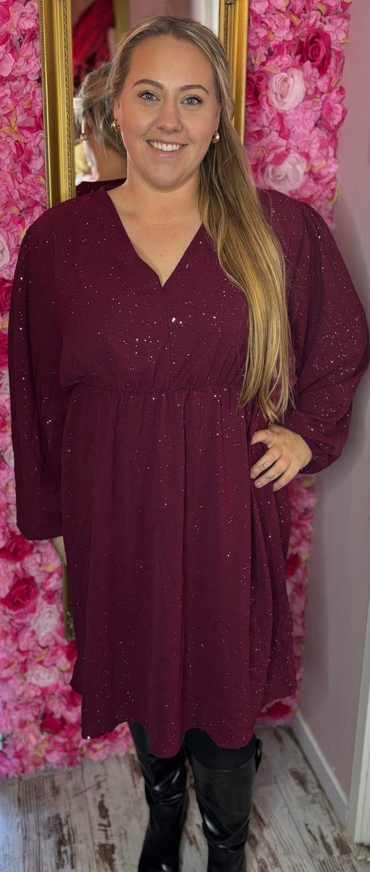 Jurk Shine Bordeaux Plus Size maat 44 t/m 50