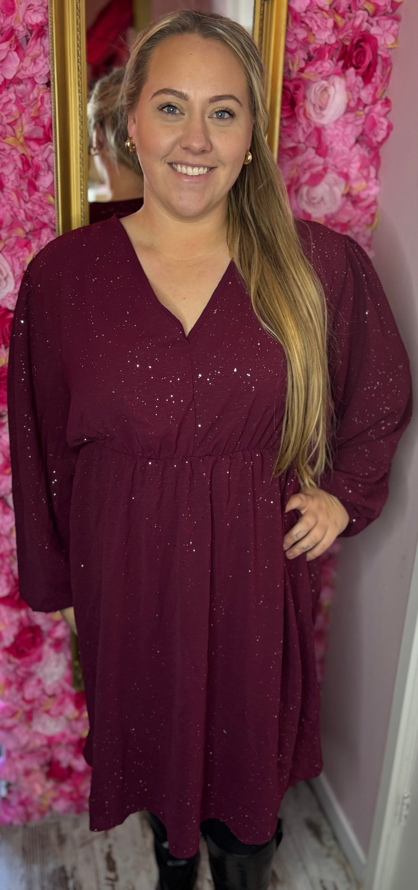 Jurk Shine Bordeaux Plus Size maat 44 t/m 50
