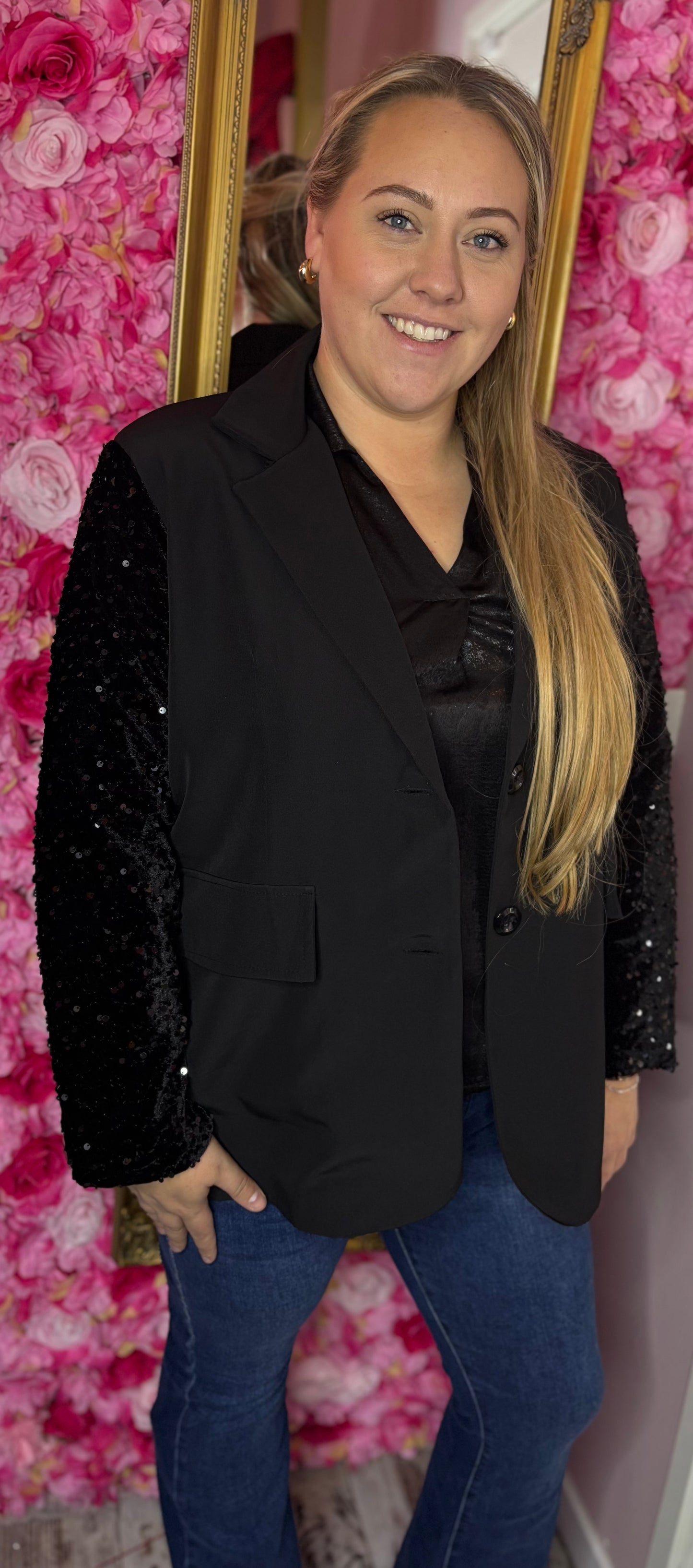 Colbert Paillet Mouw Zwart Plus size Maat 44 t/m 50