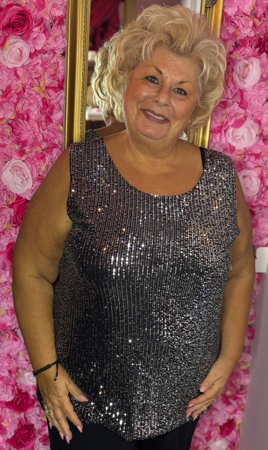 Top Glitter Zwart-Zilver Plus Size Maat 46 t/m 52