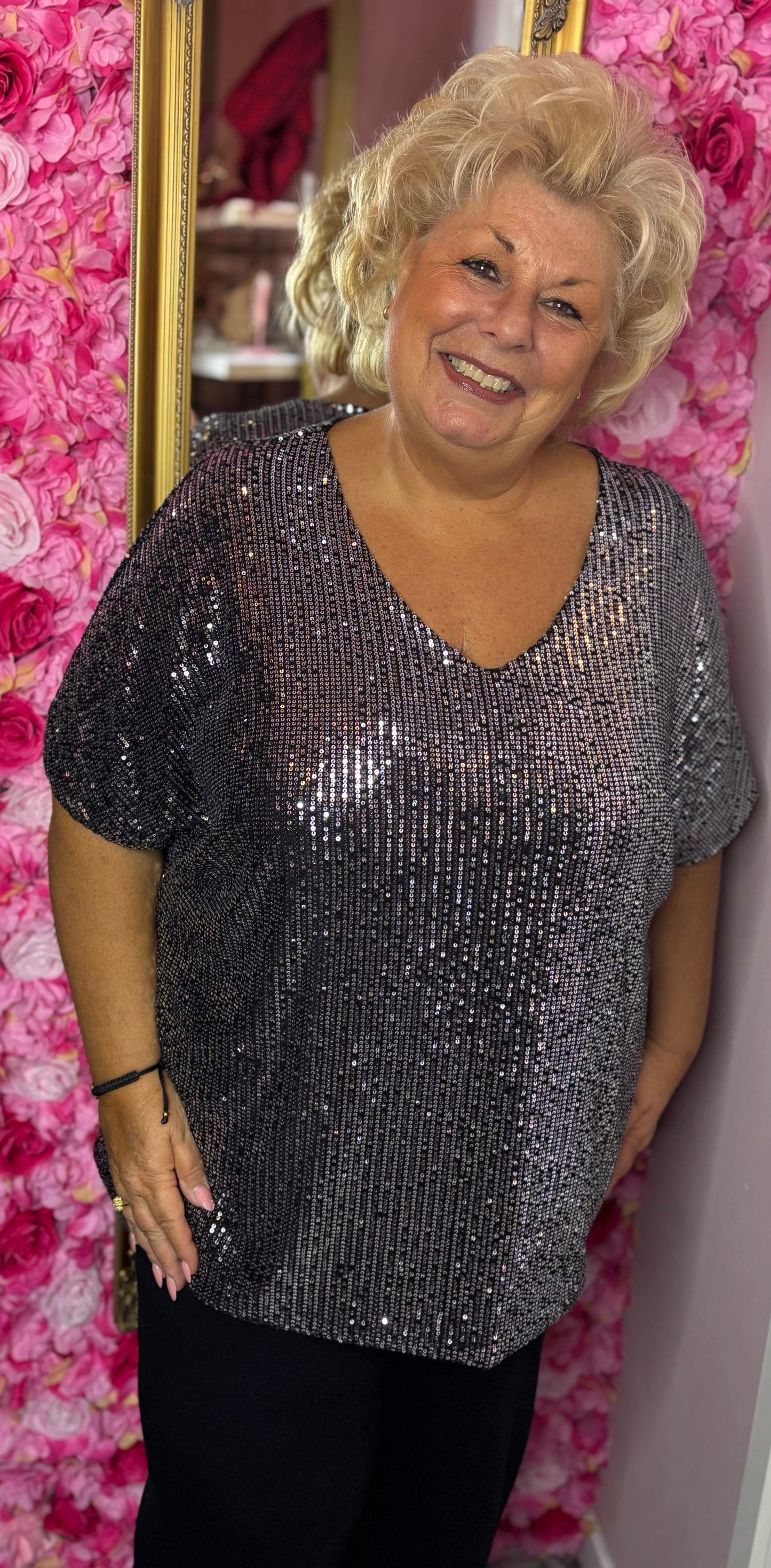 Shirt Glitter Zwart-Zilver Plus Size Maat 48 t/m 54-56