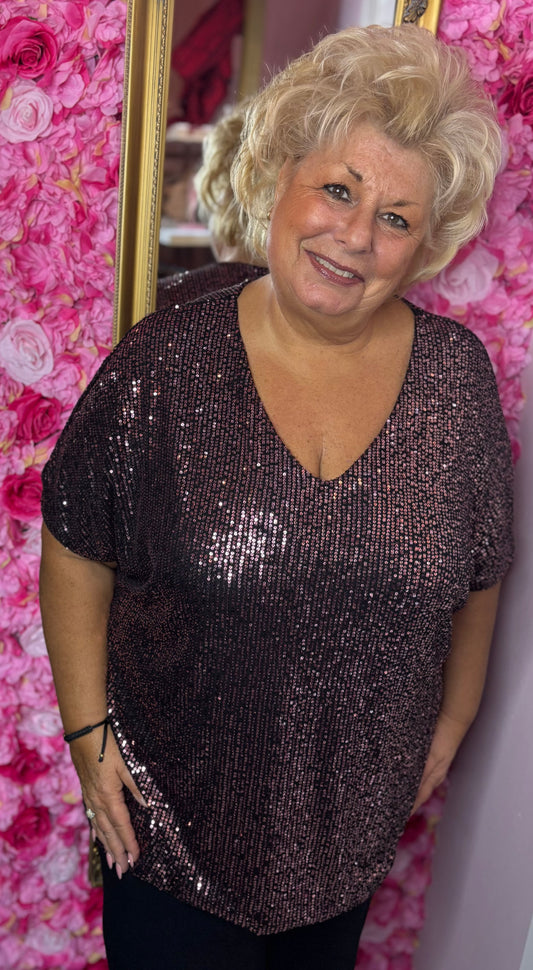 Shirt Glitter Bruin Plus Size Maat 48 t/m 54-56