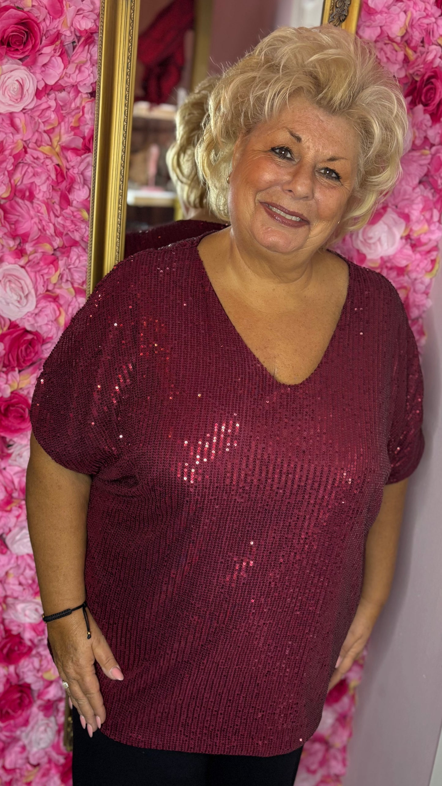 Shirt Glitter Rood-Bordeaux Plus Size Maat 48 t/m 54-56