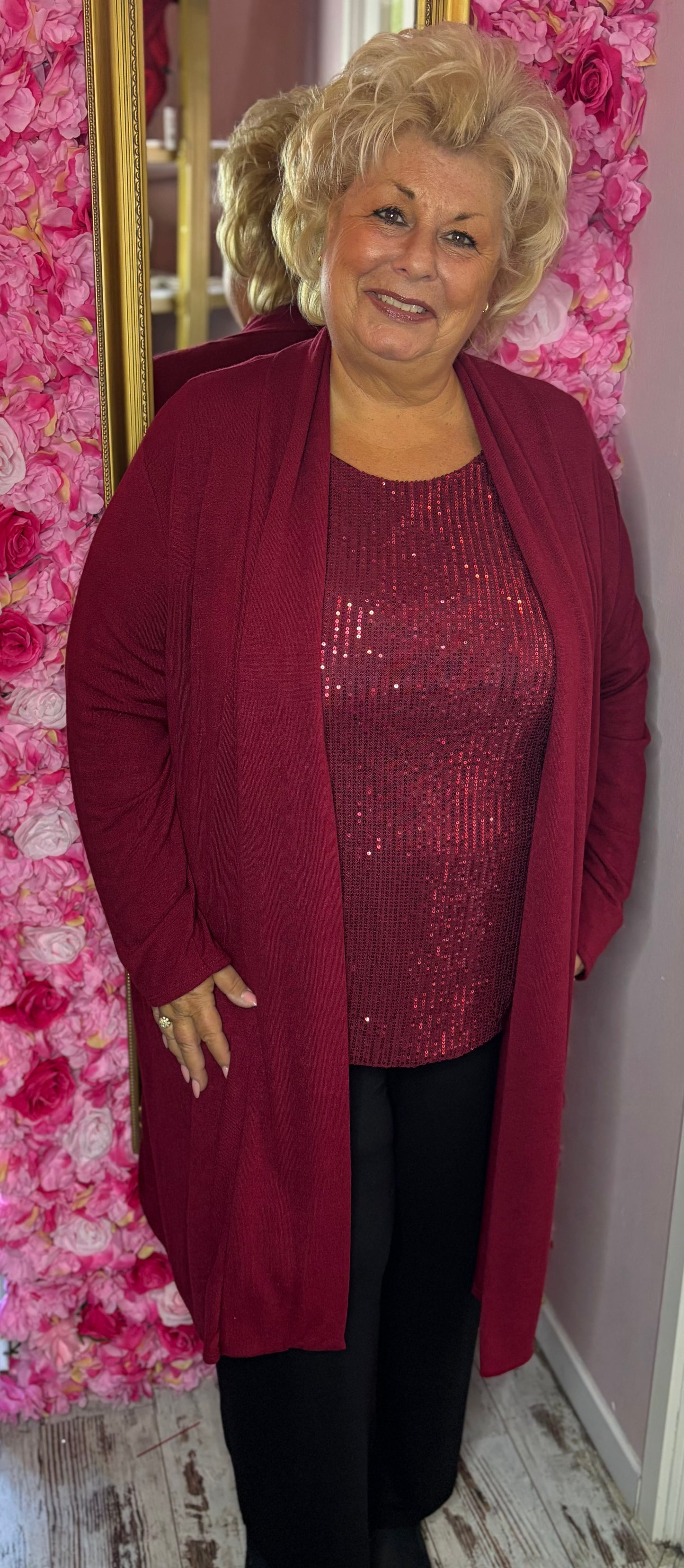 Top Glitter Rood-Bordeaux Plus Size Maat 46 t/m 52