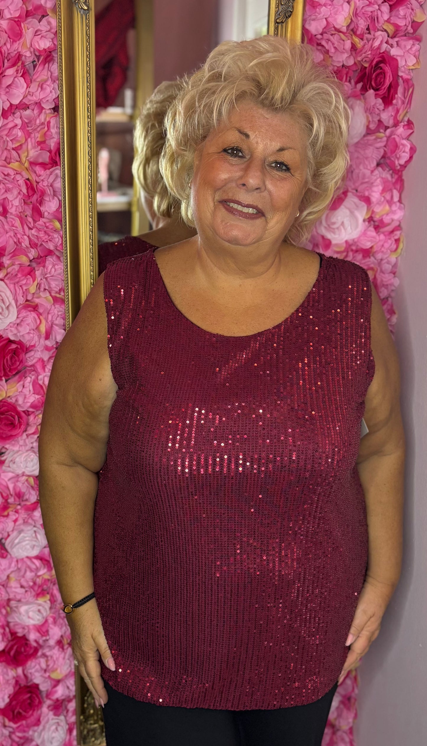 Top Glitter Rood-Bordeaux Plus Size Maat 46 t/m 52