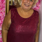 Top Glitter Rood-Bordeaux Plus Size Maat 46 t/m 52
