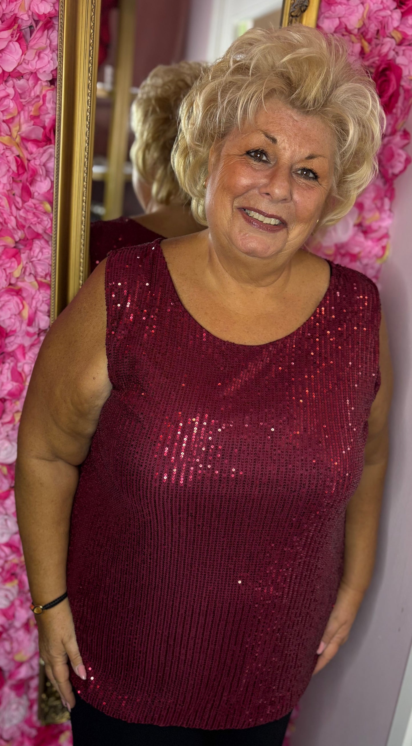Top Glitter Rood-Bordeaux Plus Size Maat 46 t/m 52