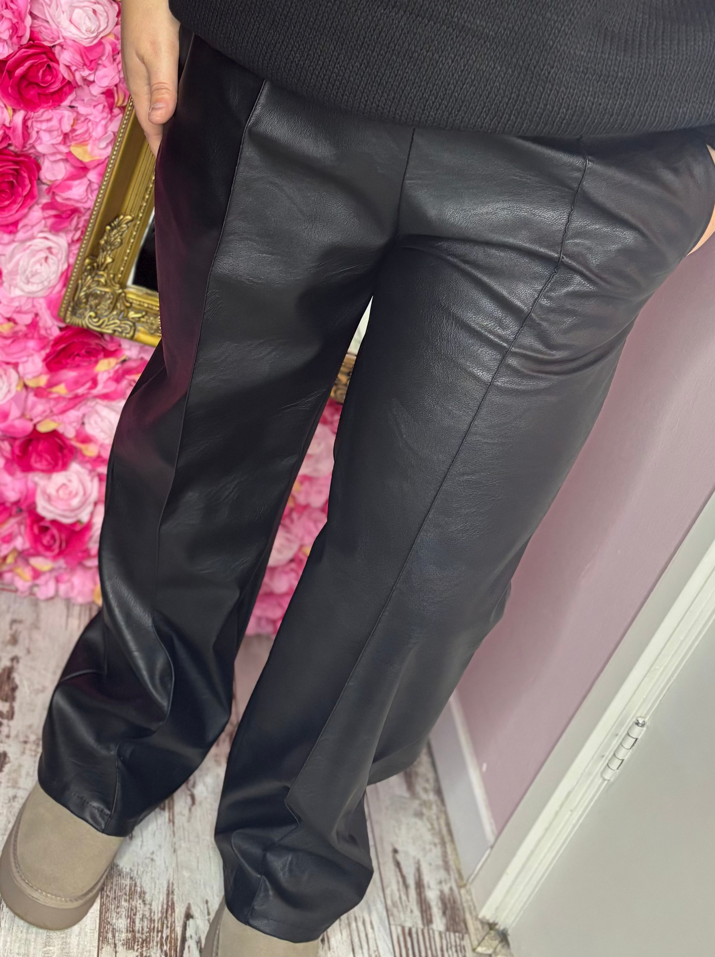 Broek Wide Leg Leather Look Plus Size maat t/m 48