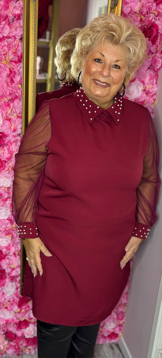 Jurk Parel Bordeaux Plus Size maat 44 t/m 50-52