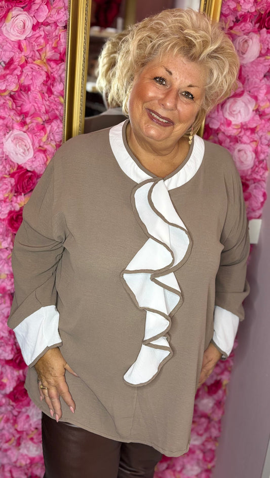 Blouse Cor Chique Taupe Plus Size maat 48 t/m 52-54