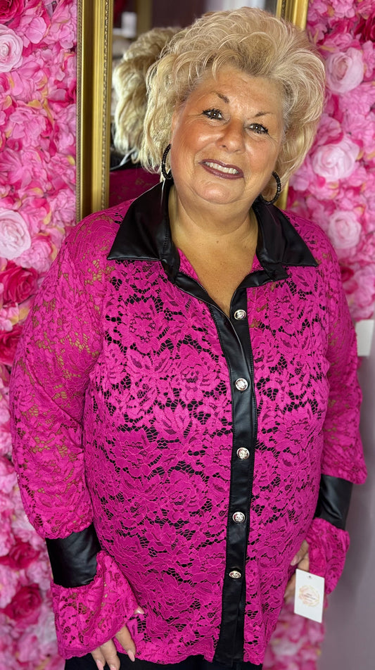 Blouse Kant Fuchsia Plus Size maat 46 t/m 54(Dicht)