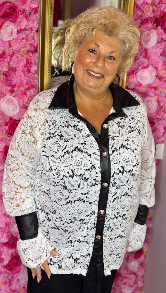 Blouse Kant Wit Plus Size maat 46 t/m 54(Dicht)