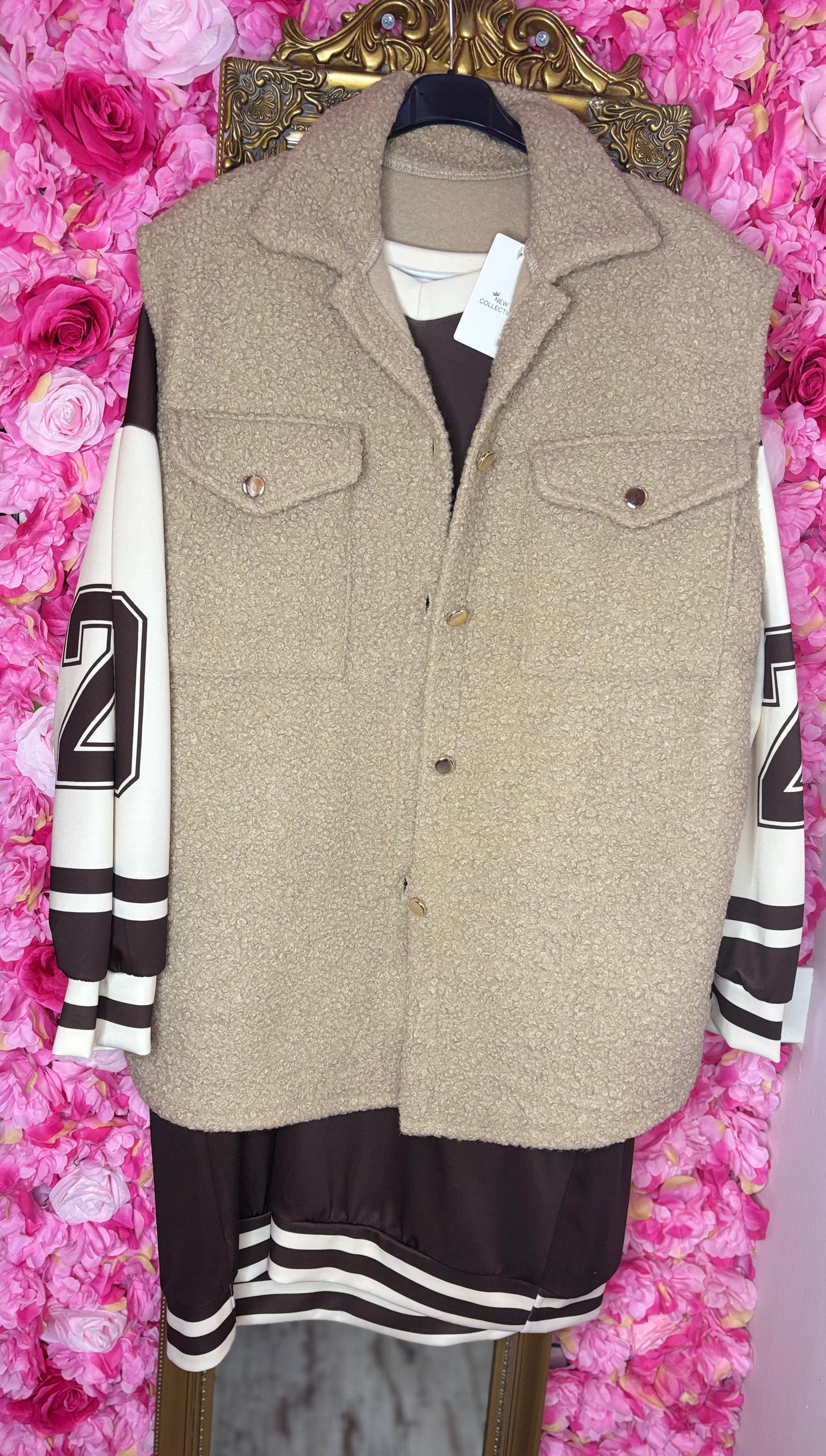 Gilet Boucle Beige Plus Size Maat 44 t/m 52-54