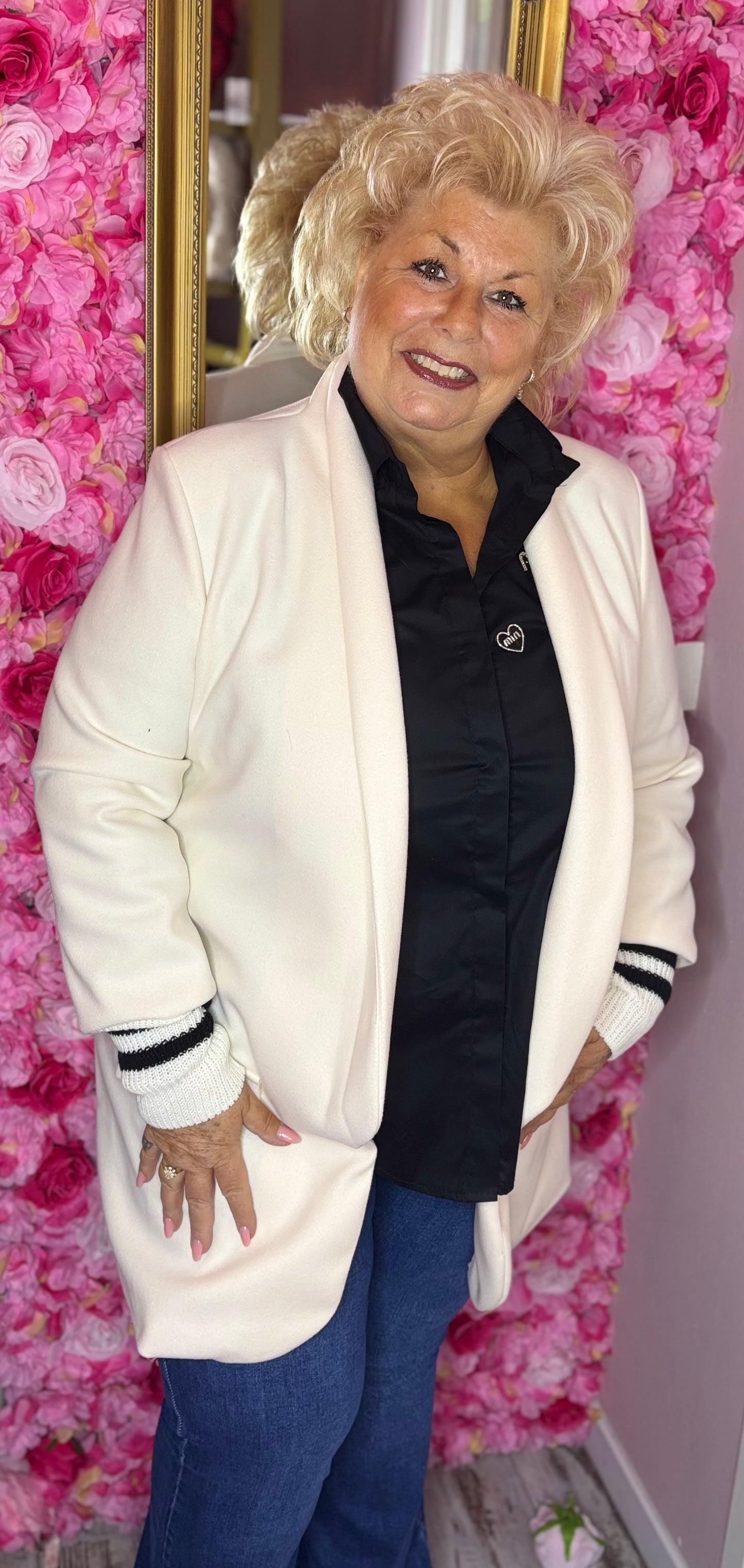 Tussenjas/Vest Baseball Chique Off Wit Plus Size Maat 44 t/m 50