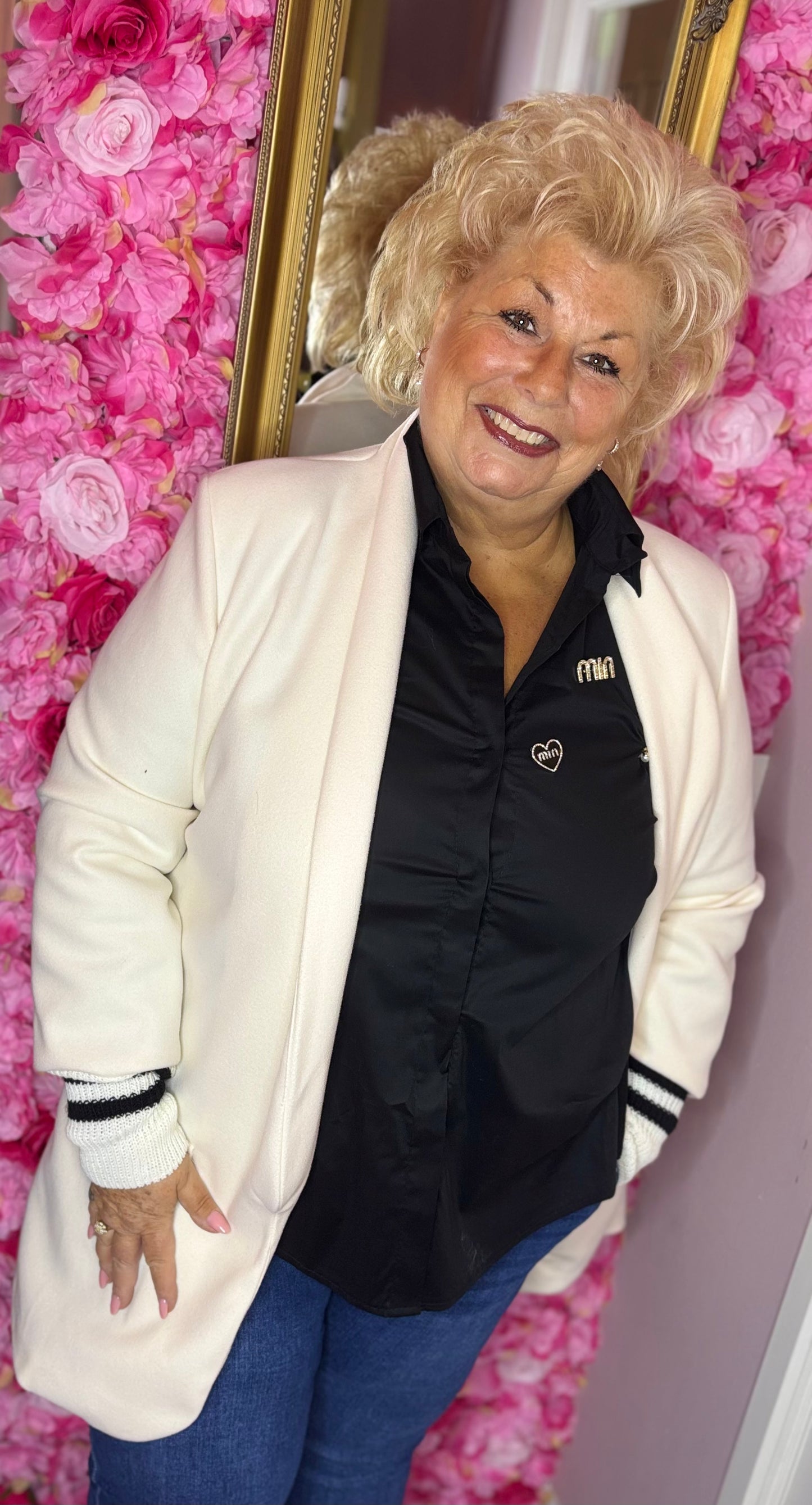 Tussenjas/Vest Baseball Chique Off Wit Plus Size Maat 44 t/m 50