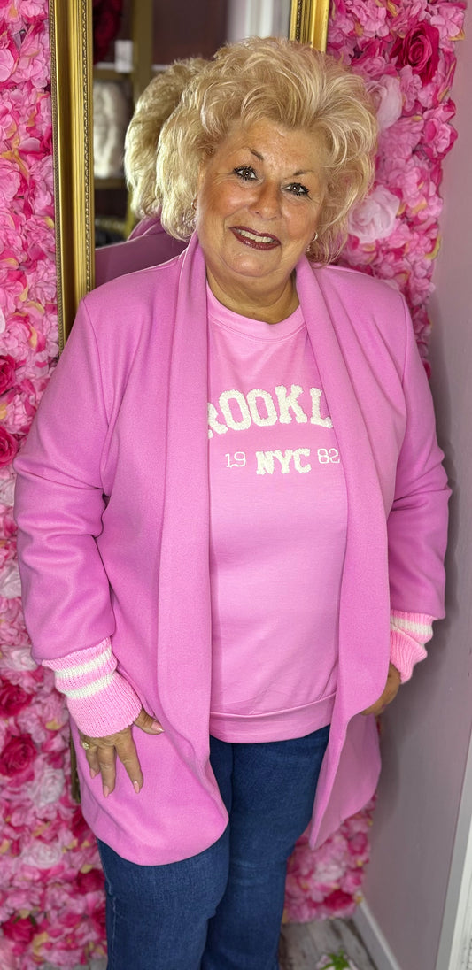 Tussenjas/Vest Baseball Chique Barbie Roze Plus Size Maat 44 t/m 50