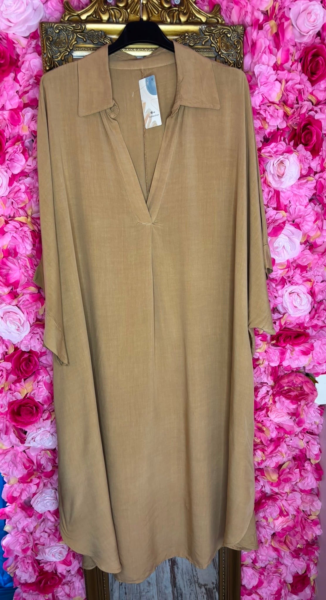 Jurk Fay Katoen Camel Plus Size Maat 50 t/m 58