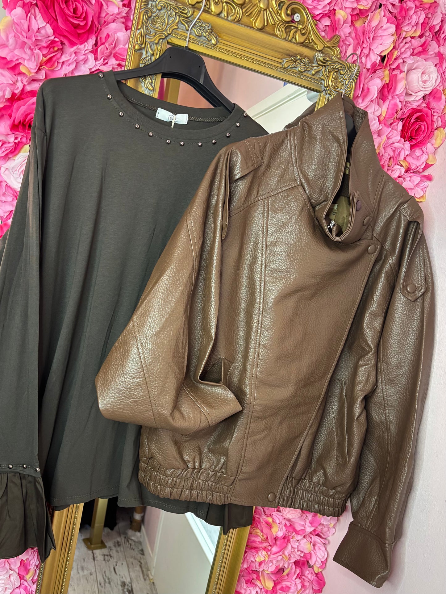 Jacket Leather Look Bruin Plus Size tot maat 48