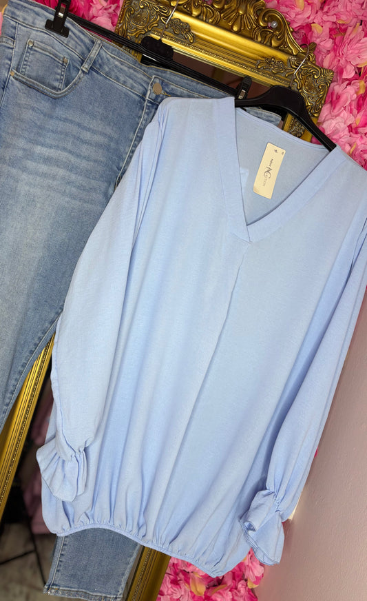 Blouse Baloon Licht Blauw Plus Size maat 48 t/m 54