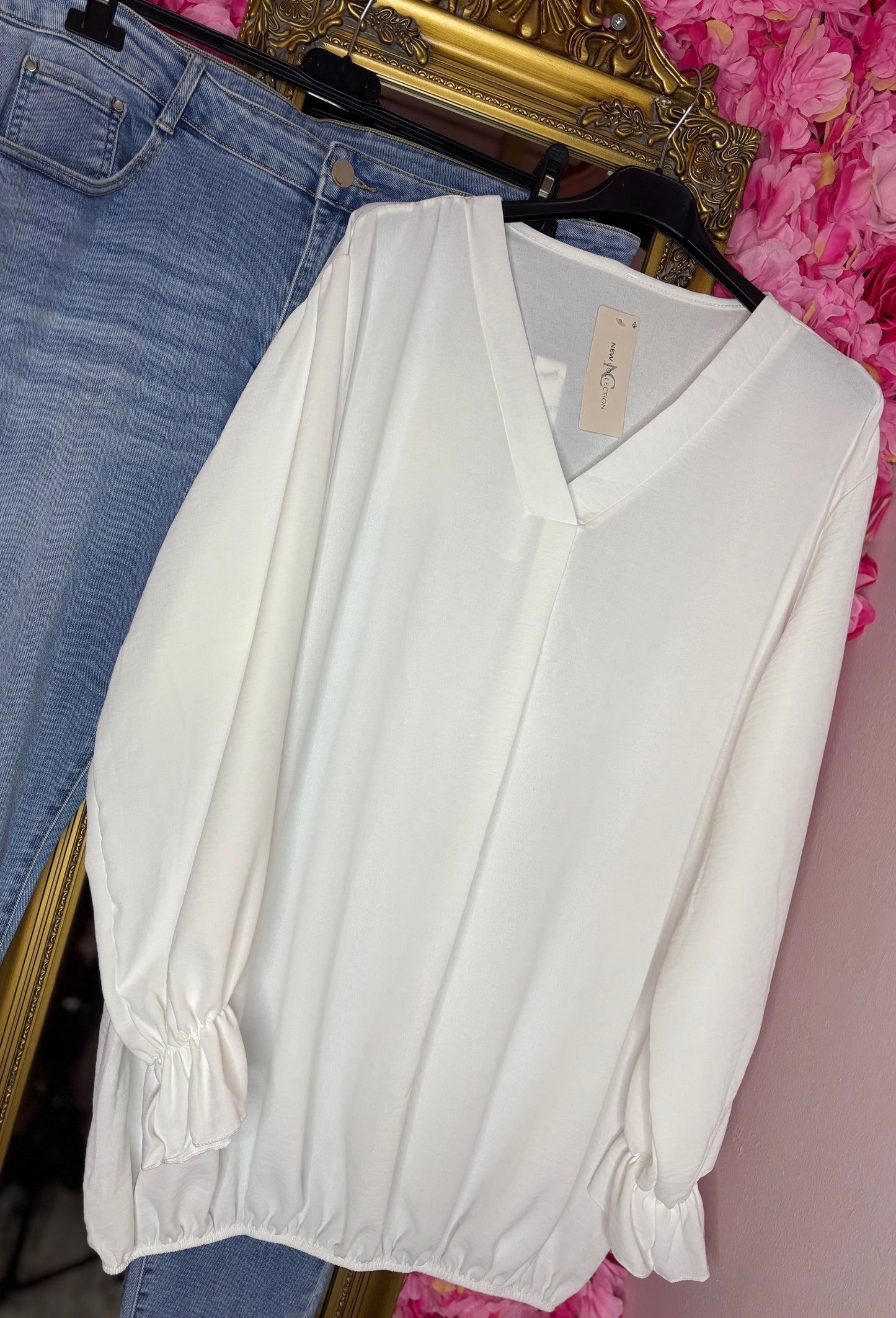 Blouse Baloon Wit Plus Size maat 48 t/m 54