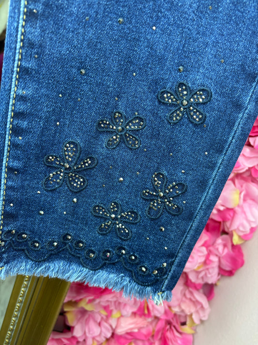 Jeans Skinny Flower Bling Maat 44 t/m 54