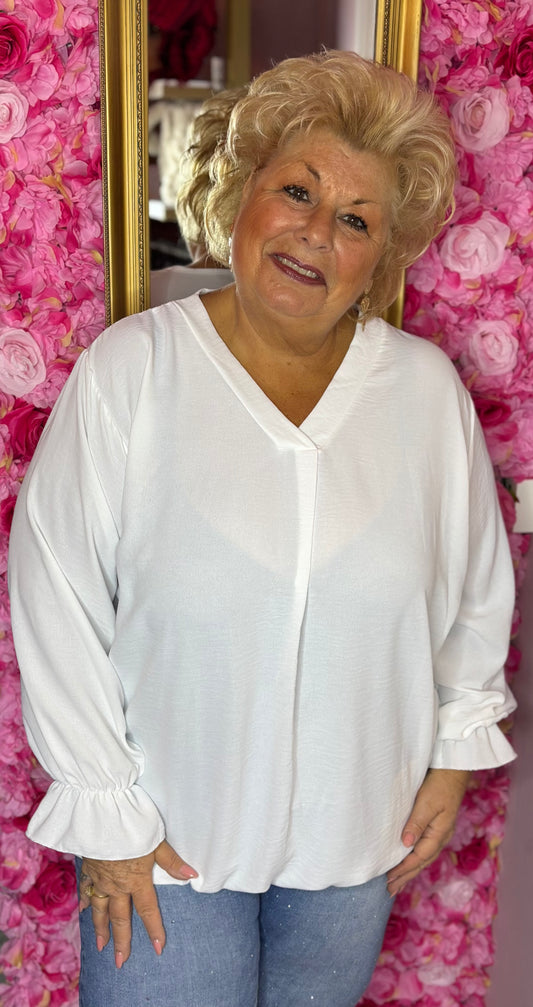 Blouse Baloon Wit Plus Size maat 48 t/m 54