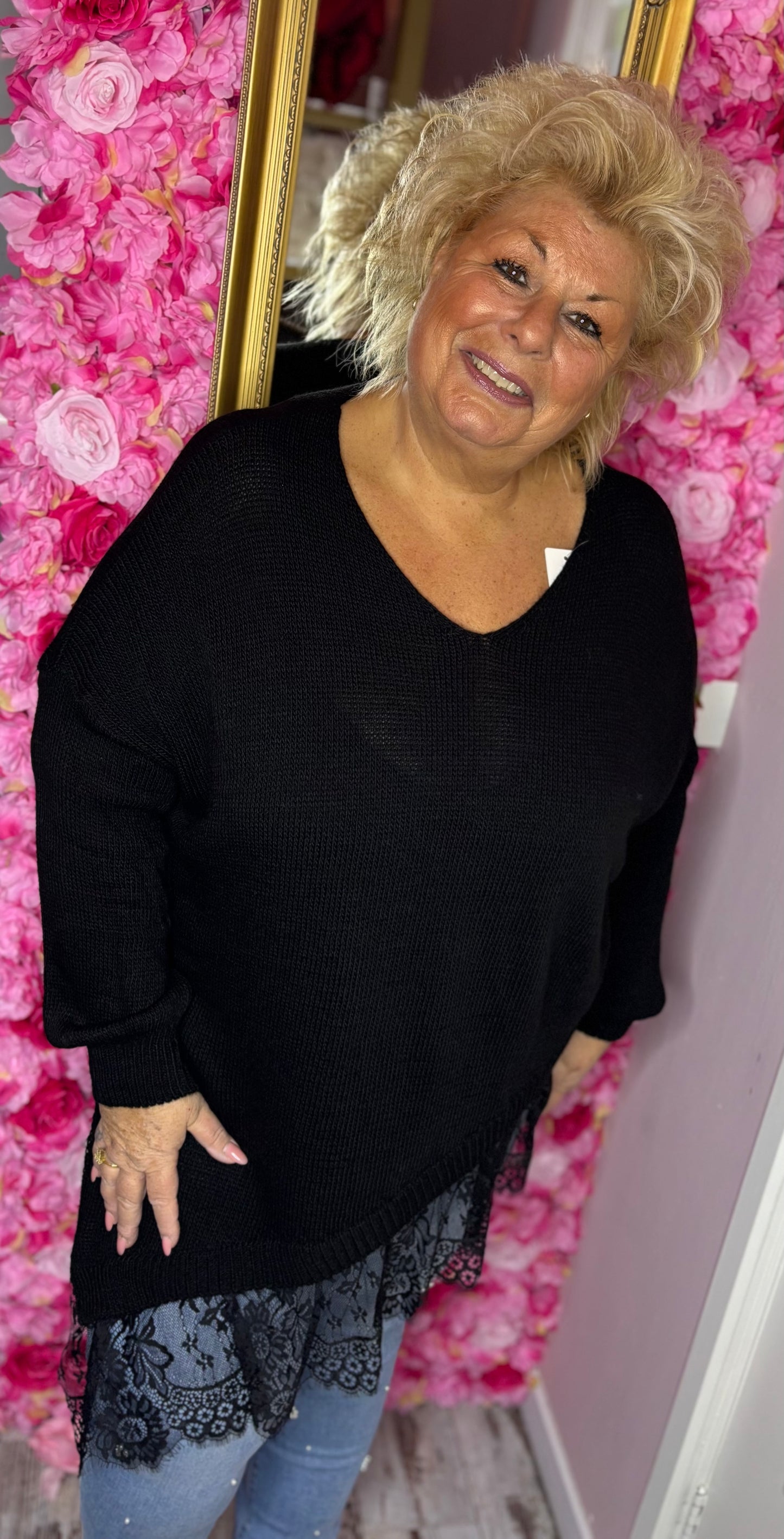 Trui Kant schuin Zwart Plus Size Maat 44 t/m 52