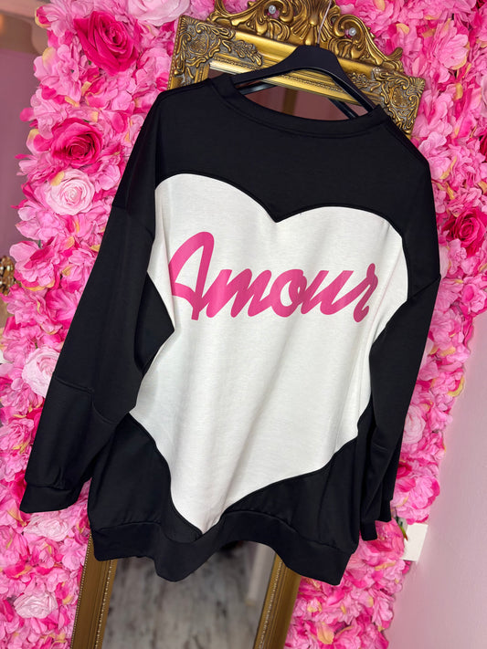 Trui Amour Zwart-Roze Plus Size Maat 44 t/m 50