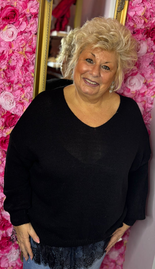 Trui Kant Zwart Plus Size Maat 44 t/m 52