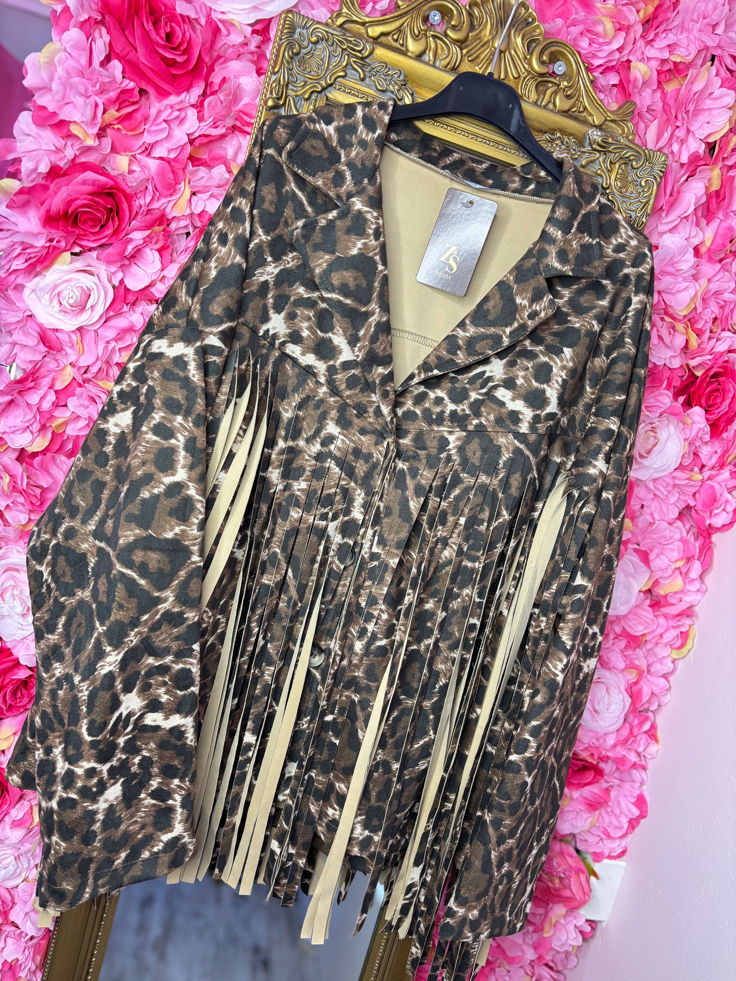 Jacket Suedine Panter Fringe Bruin Plus Size maat 44 t/m 50