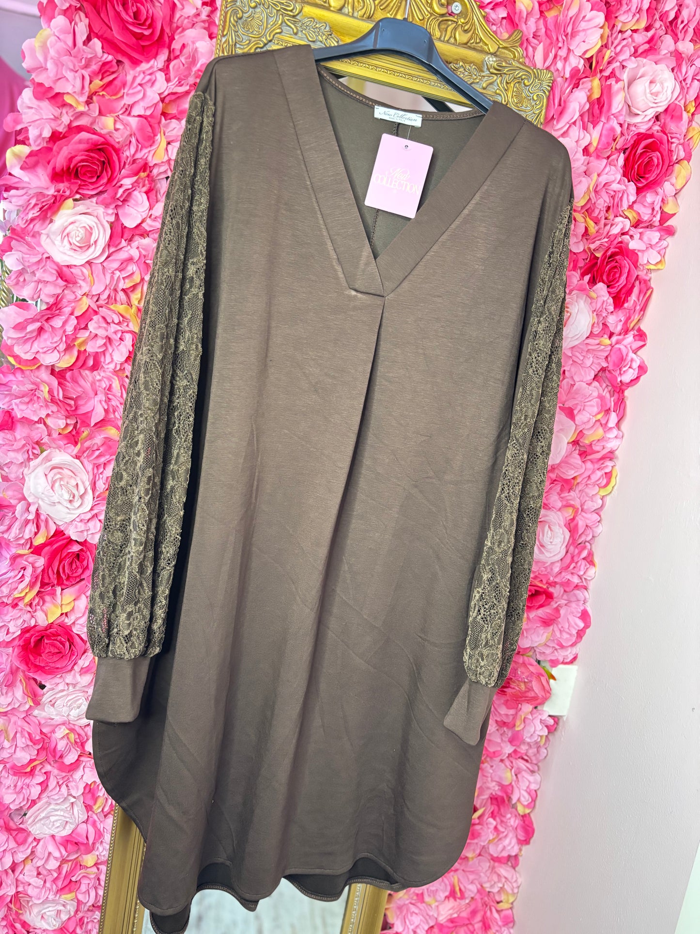 Tuniek Luna Lace Bruin Plus Size Maat 48 t/m 52