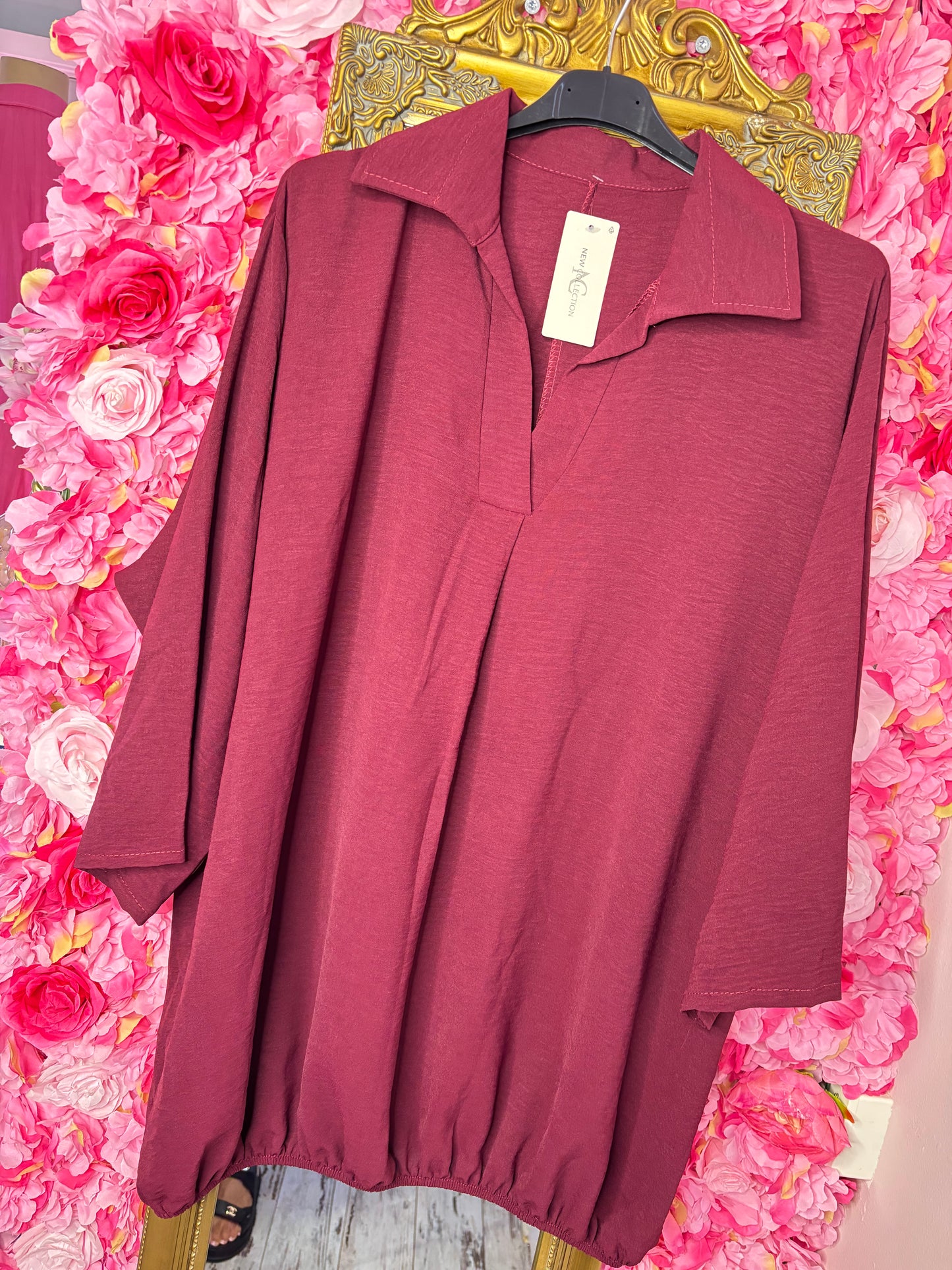 Blouse Balloon Chic Bordeaux Plus Size maat 48 t/m 54