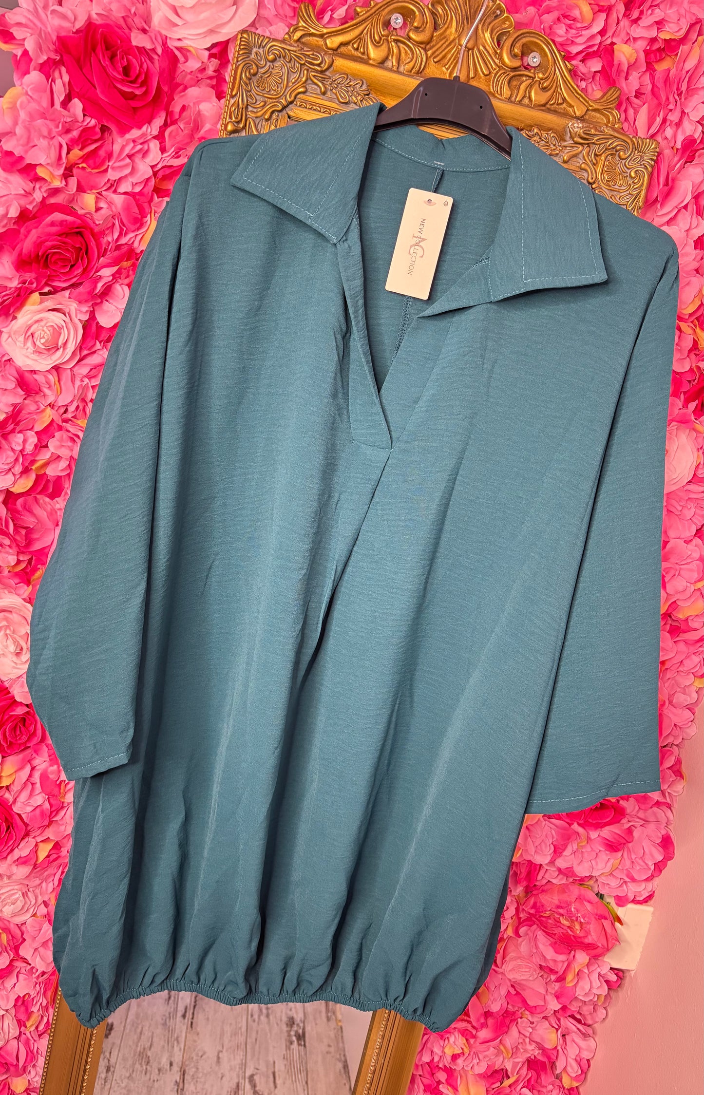 Blouse Balloon Chic Petrol Plus Size maat 48 t/m 54