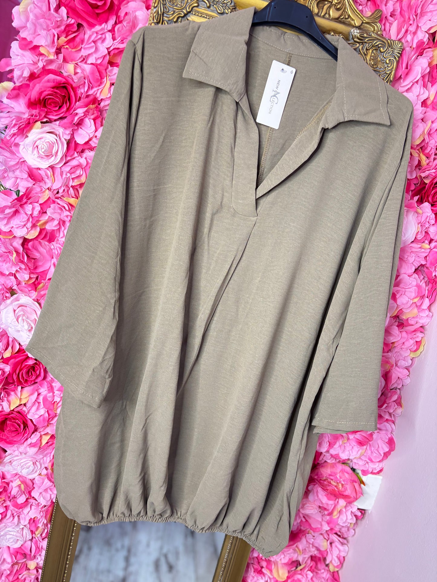 Blouse Balloon Chic Taupe Plus Size maat 48 t/m 54