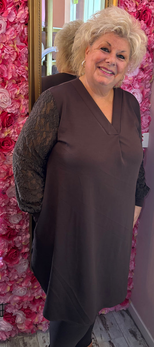 Tuniek Luna Lace Bruin Plus Size Maat 48 t/m 52