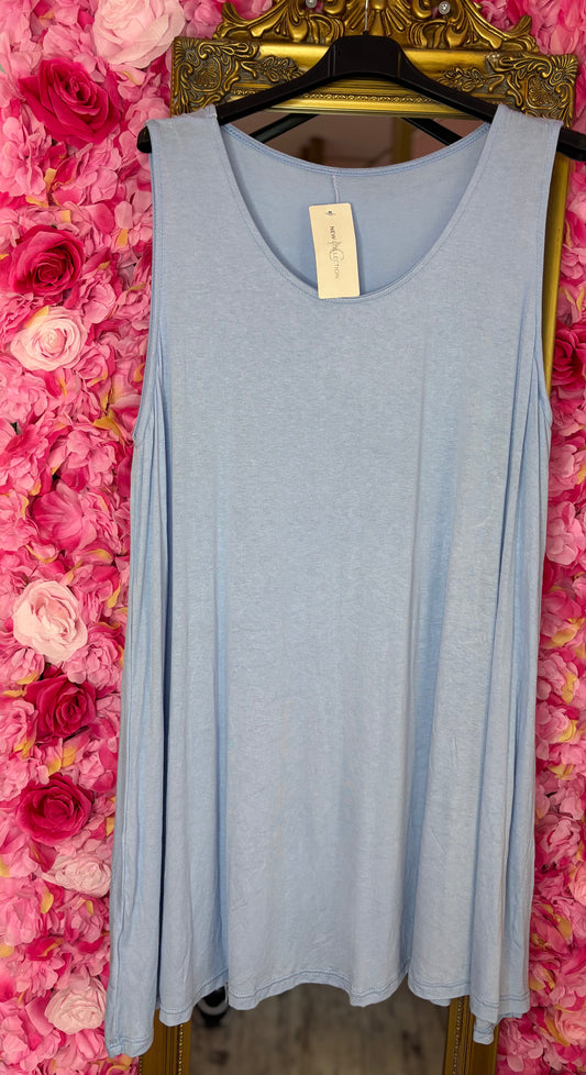 Top Viscose Lang Licht Blauw Plus Size Maat 46 t/m 54-56