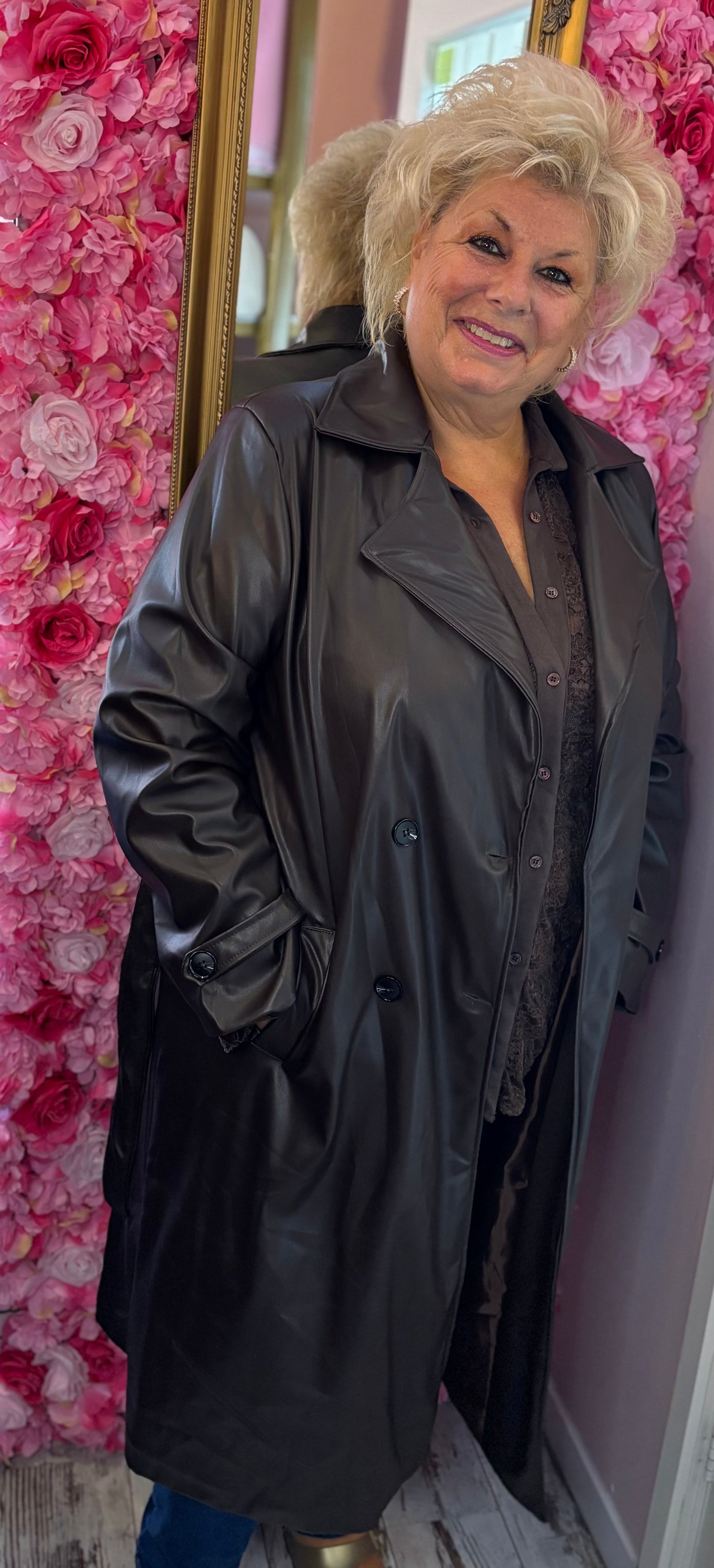 Trenchcoat Leather Look Bruin Plus Size maat 48 t/m 52
