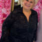 Blouse Lace velvet Zwart Plus Size Maat 46 t/m 52