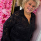 Blouse Lace velvet Zwart Plus Size Maat 46 t/m 52