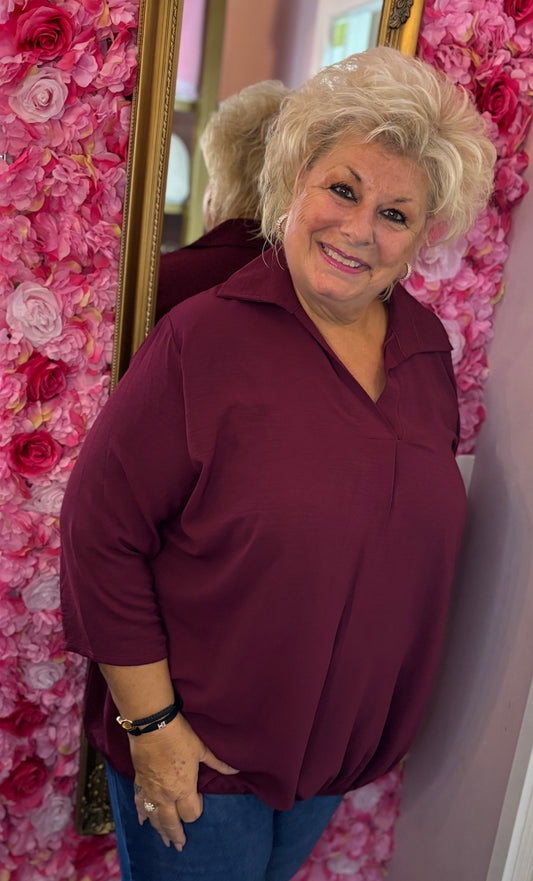 Blouse Balloon Chic Bordeaux Plus Size maat 48 t/m 54