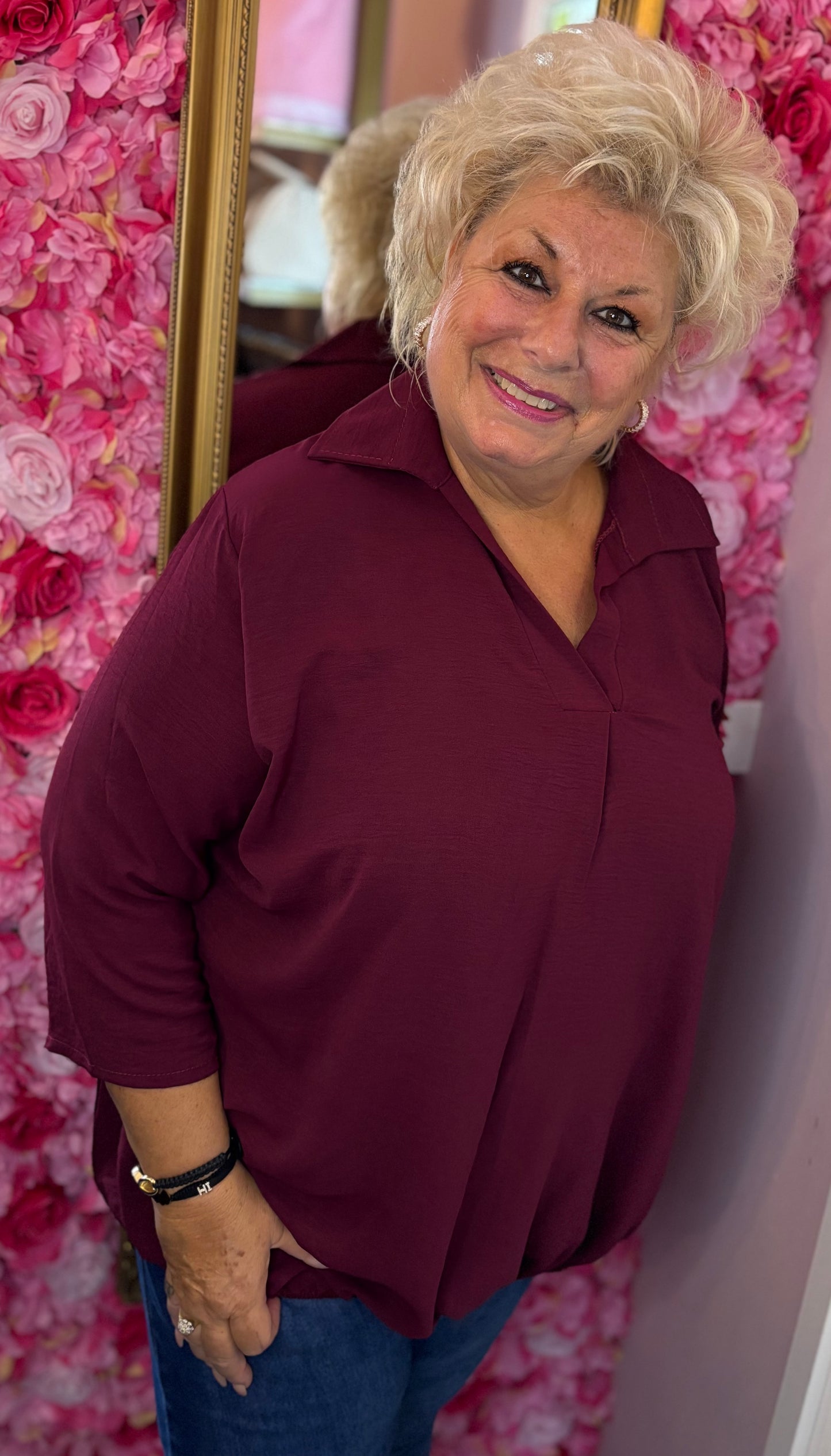 Blouse Balloon Chic Bordeaux Plus Size maat 48 t/m 54