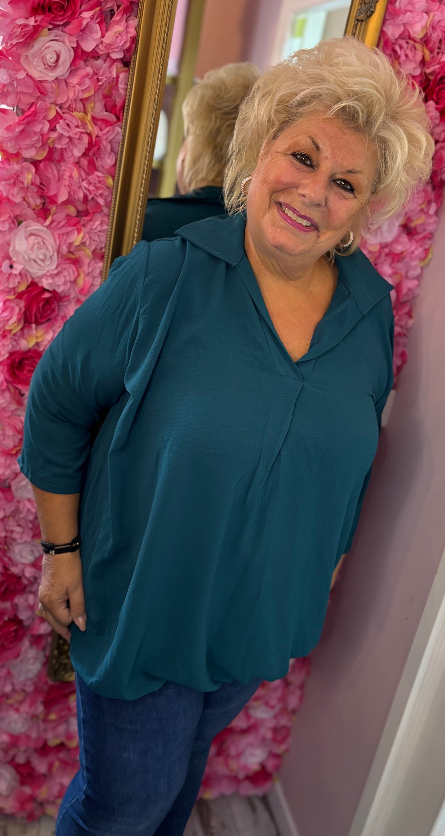 Blouse Balloon Chic Petrol Plus Size maat 48 t/m 54