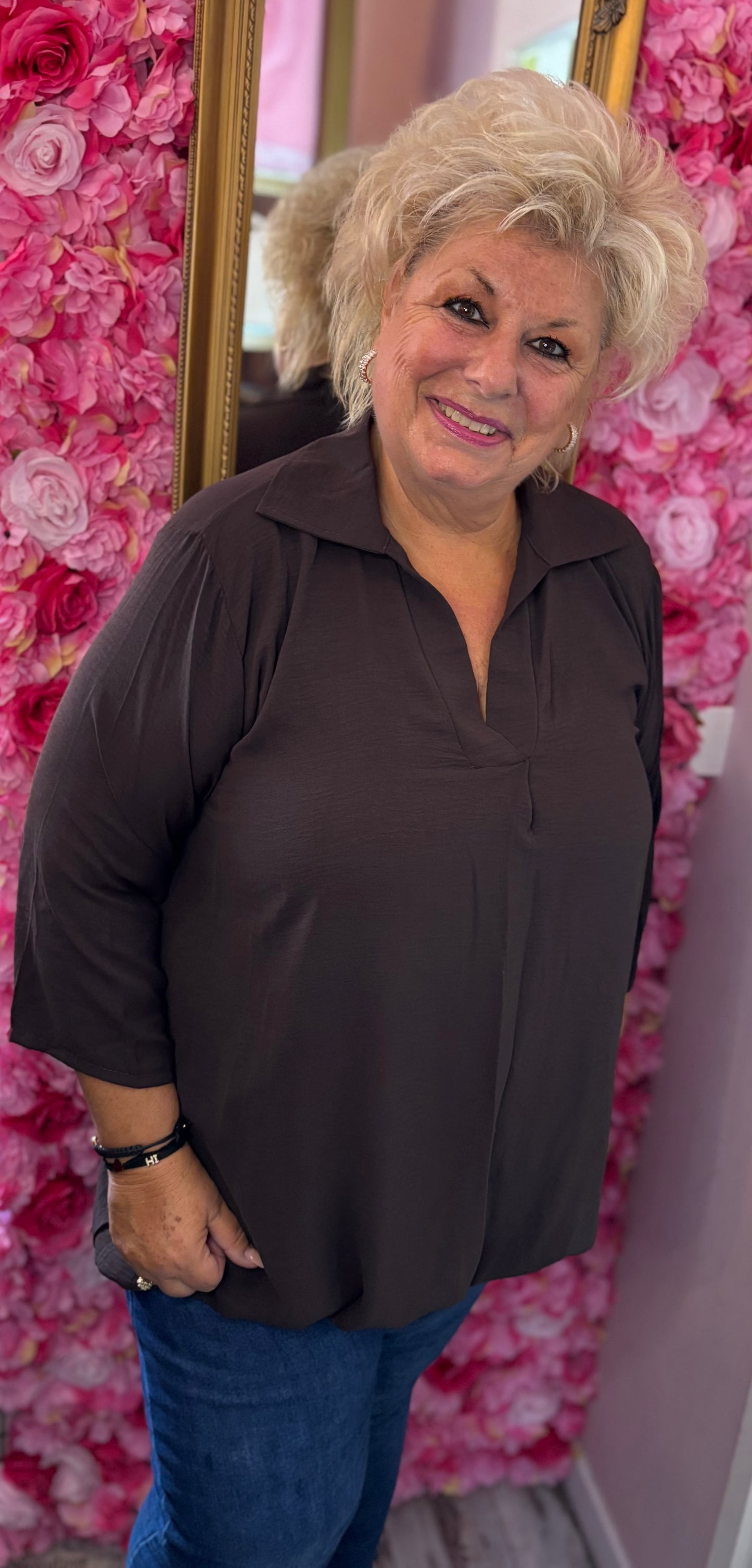 Blouse Balloon Chic Bruin Plus Size maat 48 t/m 54
