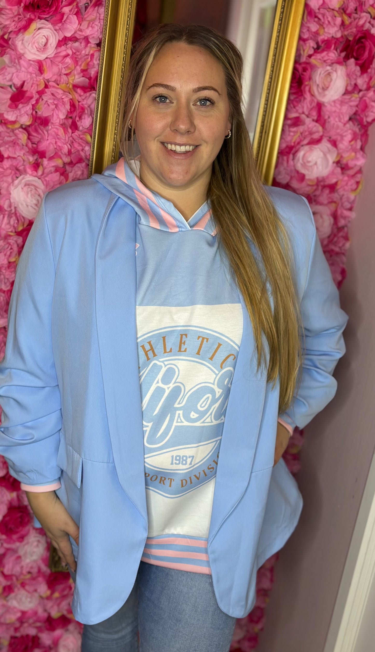 Blazer Basic Licht Blauw Plus Size Maat 44 t/m 50