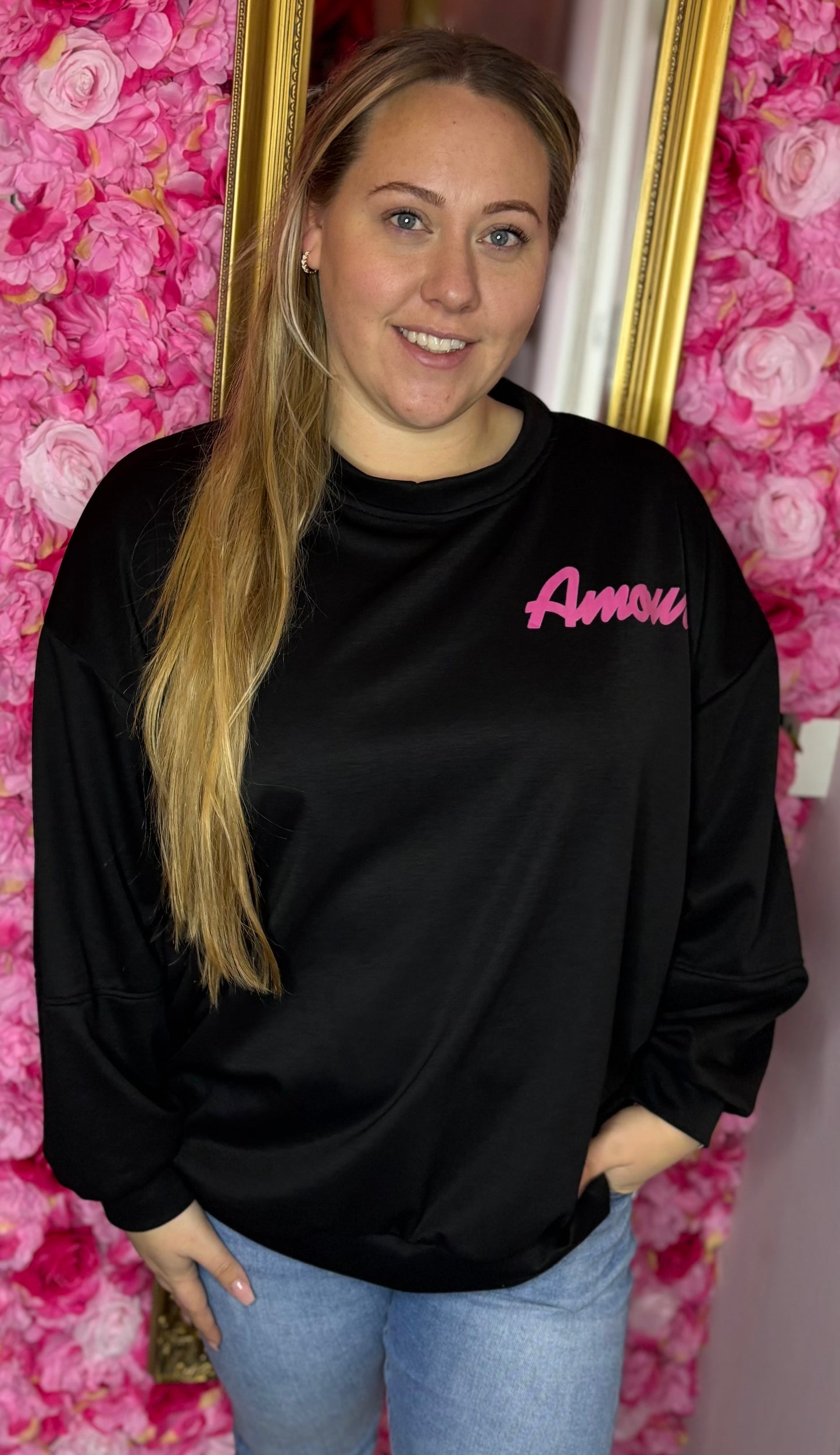 Trui Amour Zwart-Roze Plus Size Maat 44 t/m 50