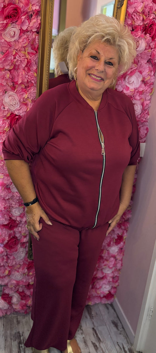 Comfy Set Cozy Zip Bordeaux Plus Size maat 46 t/m 50